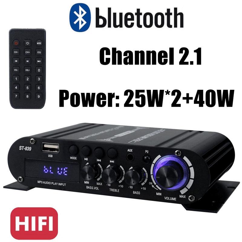 Audio Amplifier ST-839 25W*2+40W 2.1 Channel BT 5.0 Stereo Power Amplifier Portable Sound Amplifier Car Home Theater Amplifiers