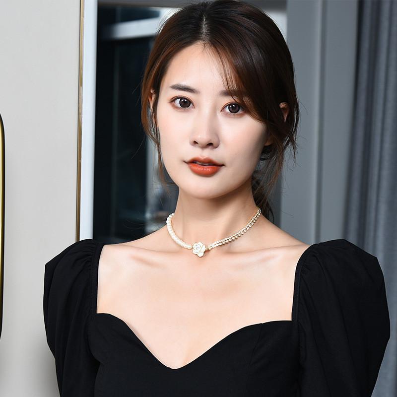Charming Korean Style Flower Pearl Pendant Necklace With Beautiful Beaded Chain