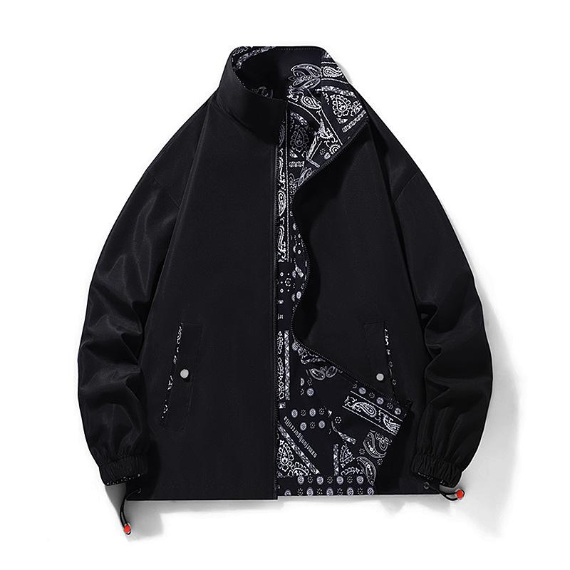 

Двусторонняя одежда на осень и зиму, мужская куртка с капюшоном на весну и осень, повседневная трендовая спортивная мужская куртка-топ 4XL чёрный