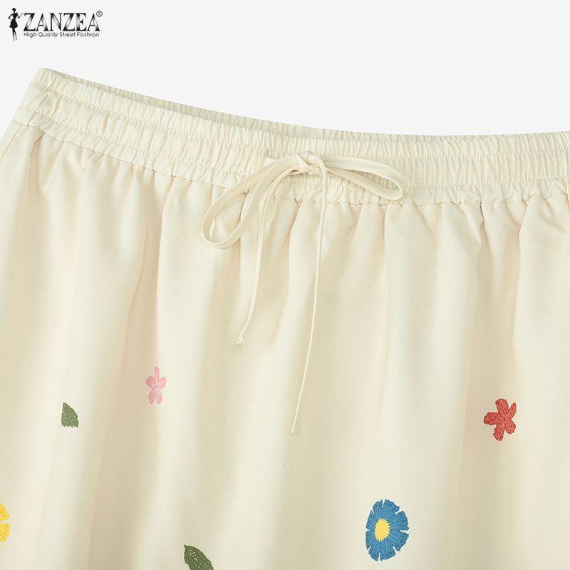 ZANZEA Women Casual Elastic Waist Loose Print Long Skirts