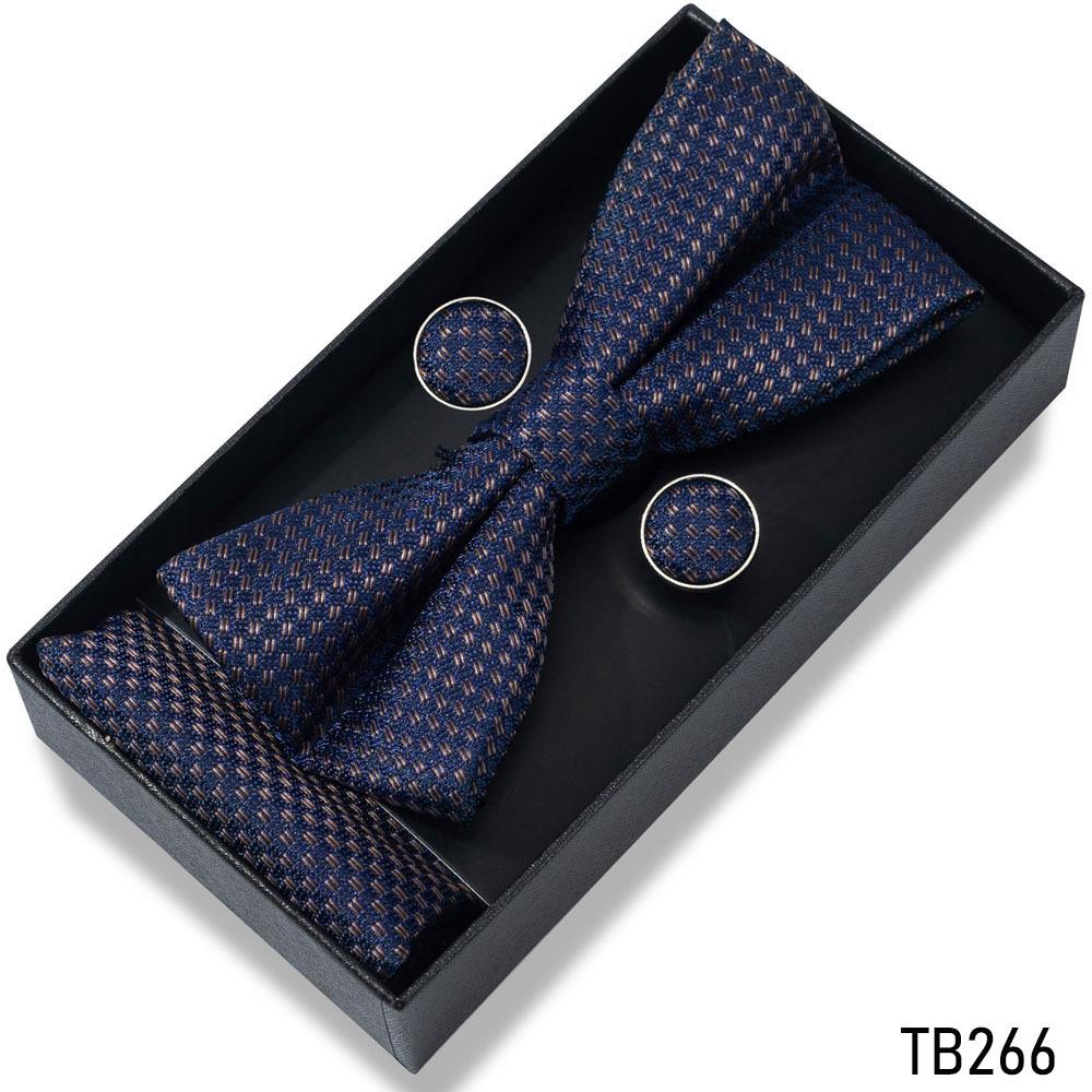 Classic Bowtie Bow Ties for Mens Butterfly Bowknot Pocket Square Cufflinks Suit Set Bussiness Accessories