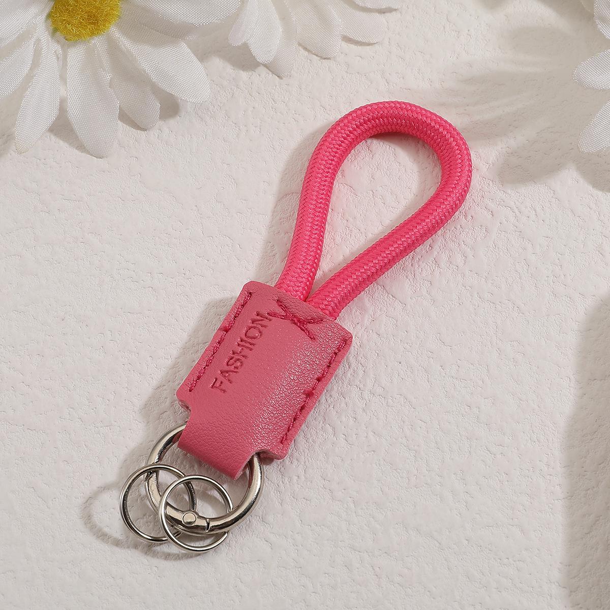 

Handwoven Genuine Leather Keychain Pendant - Embossable Logo, High-Quality Lanyard, Anti-Loss Car Keychain. рожевий червоний колір