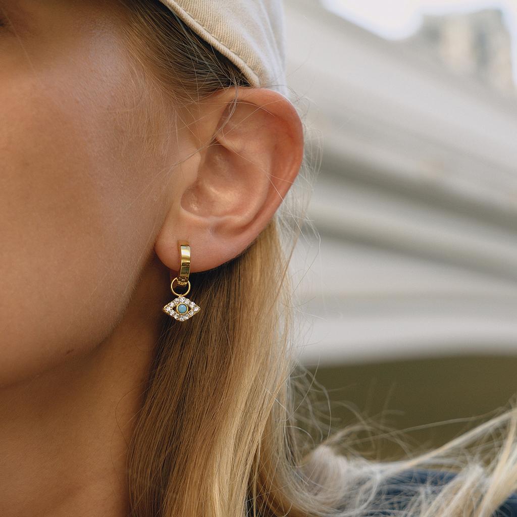 Youthway Glückszirkon Blau Türkis Böses Auge Hängeohrringe für Damen Vergoldete Edelstahl-Ohrringe Modeschmuck