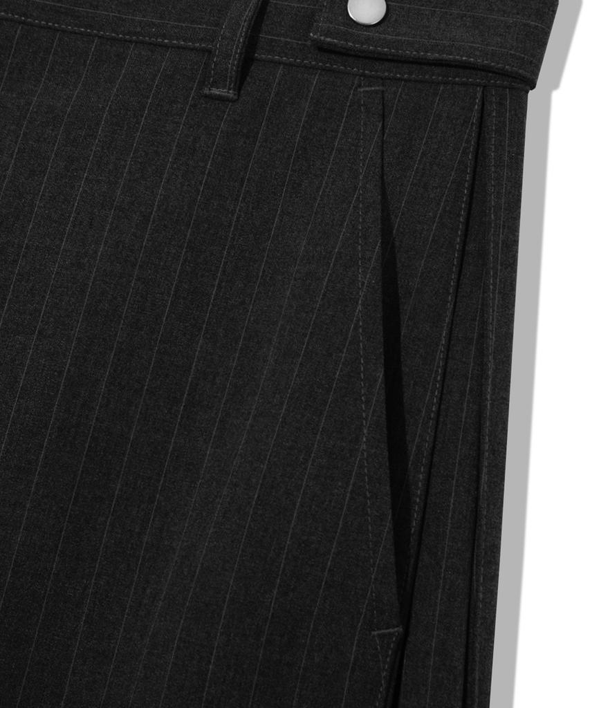 TRILLION Striped Side Pleat Snap Button Wide Slacks_Black