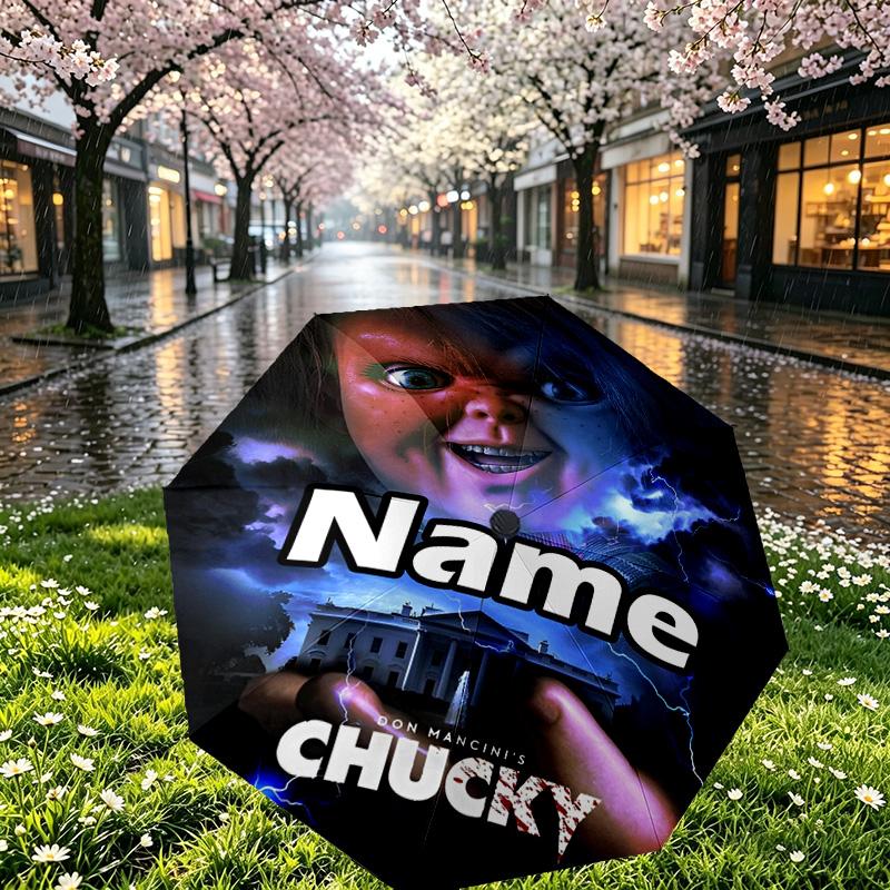 Custom Name Personalized horror movie Print Umbrella, Auto Open Close, 8‑Rib Sturdy Frame, Commute Camping Hiking Use, Birthday Gift