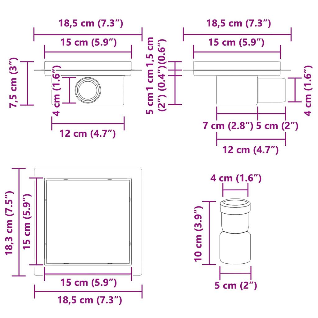 Ralo de Chuveiro 2 em 1 Prata 15 x 15 cm Aço Inoxidável 304