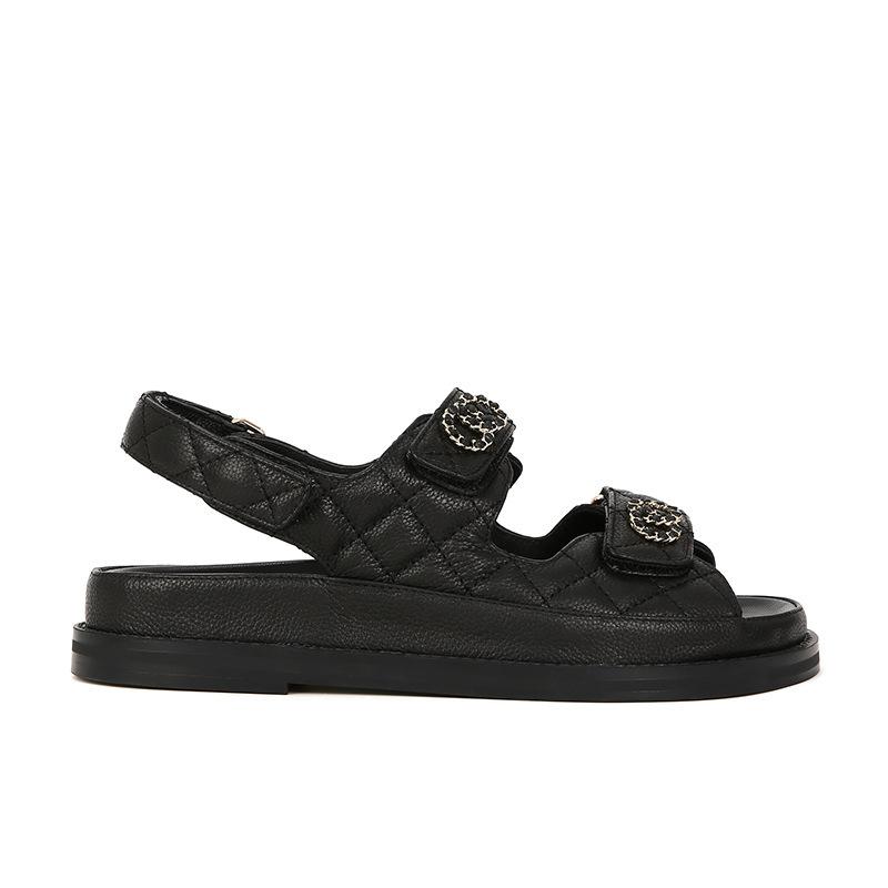 

[sheii Su Yinyin] Xiaoxiangfeng Velcro Rhombus summer cowhide casual thick-soled bag head Roman sandals women 43