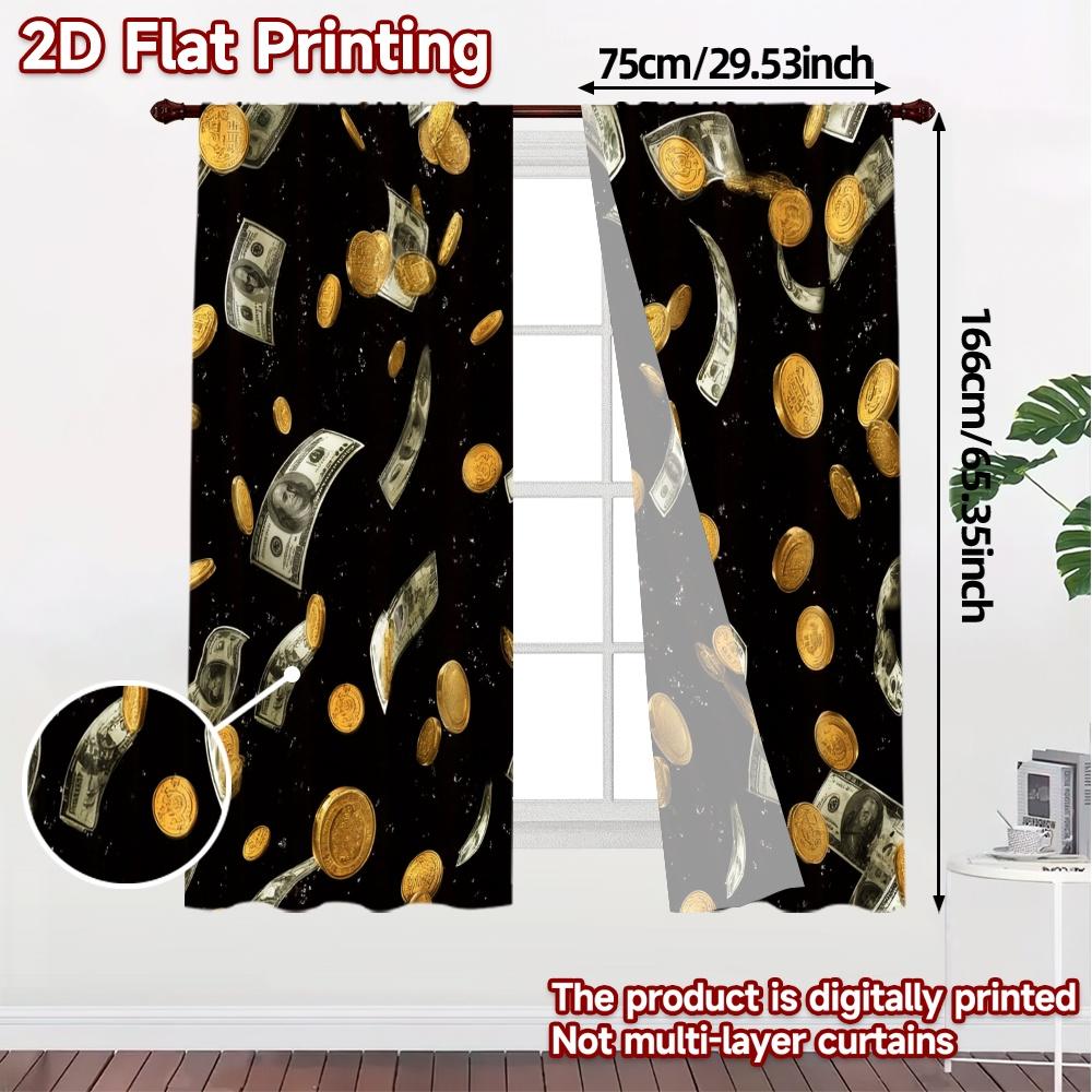 2pcs, 2D FLAT PRINTING Curtains (Without Rod) MoneyRain Chic Pattern Curtains Fabric Curtains Holiday Decorative for Living