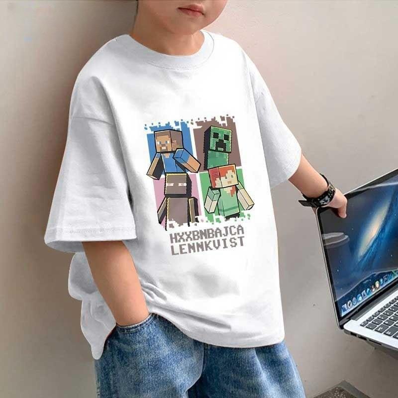 

Детская футболка с коротким рукавом и круглым вырезом, лето 2025, новая футболка для мальчиков с мультяшным игровым принтом, крутая детская футболка, харадзюку, японская футболка 110