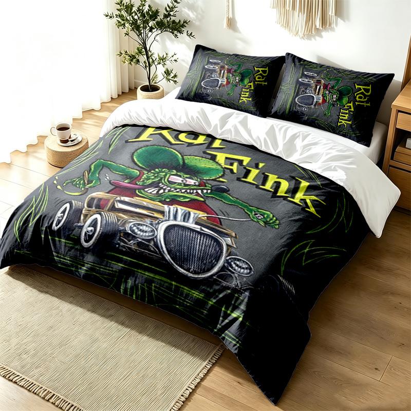 Rat Fink 3pc Duvet Cover Set Simple Modern Bedding Set Wrinkle Resistant Soft Fabric All Season Use a Perfect Gift