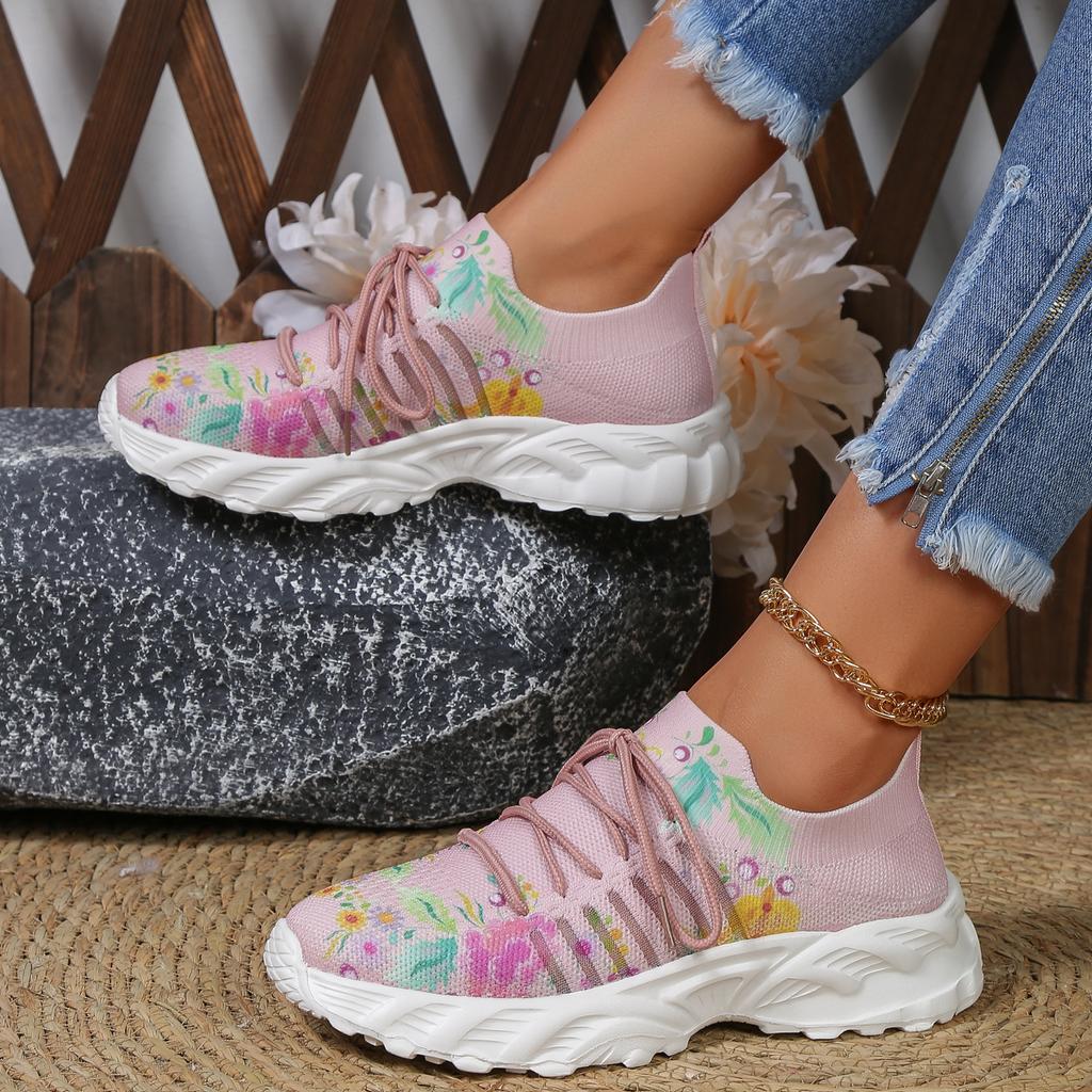 Fashion Women's 2024 New Fashion Mesh Plant Print Breathable Slip-on Casual Sneakers