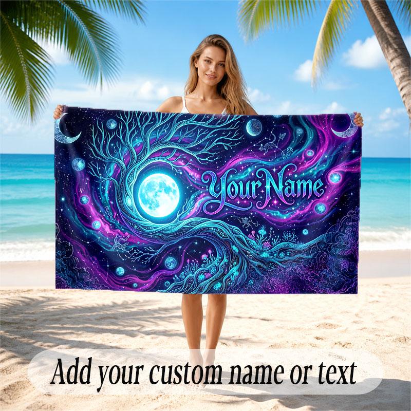 Space Cosmic Theme Beach Towel Personalized Custom Name & Text Soft Quick Dry Beach Towel for Swimming Travel