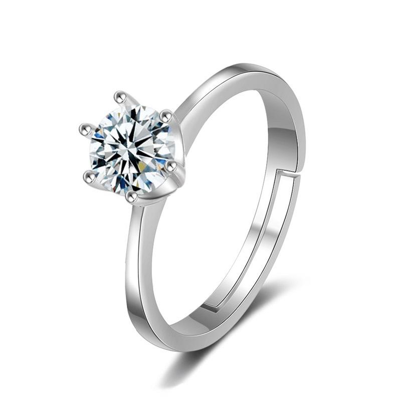 

Classic crown ring, six-claw zircon open ring, female Korean version fashion simulation diamond ring couple ring