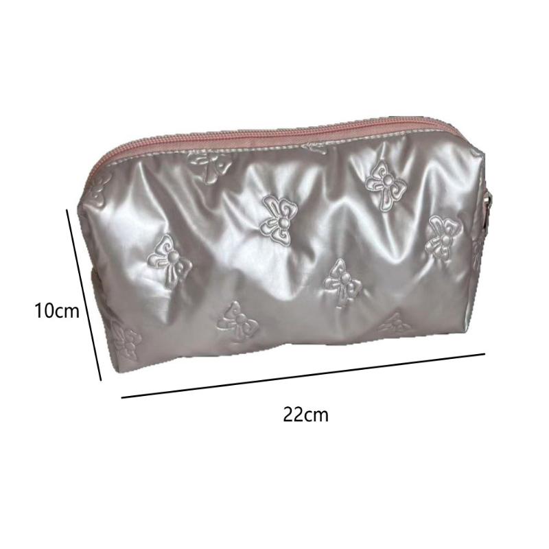 Silver Ballet Style Cute Bow Large Capacity Pencil Case Student Stationery Study Supplies Back To School Kawaii Bag