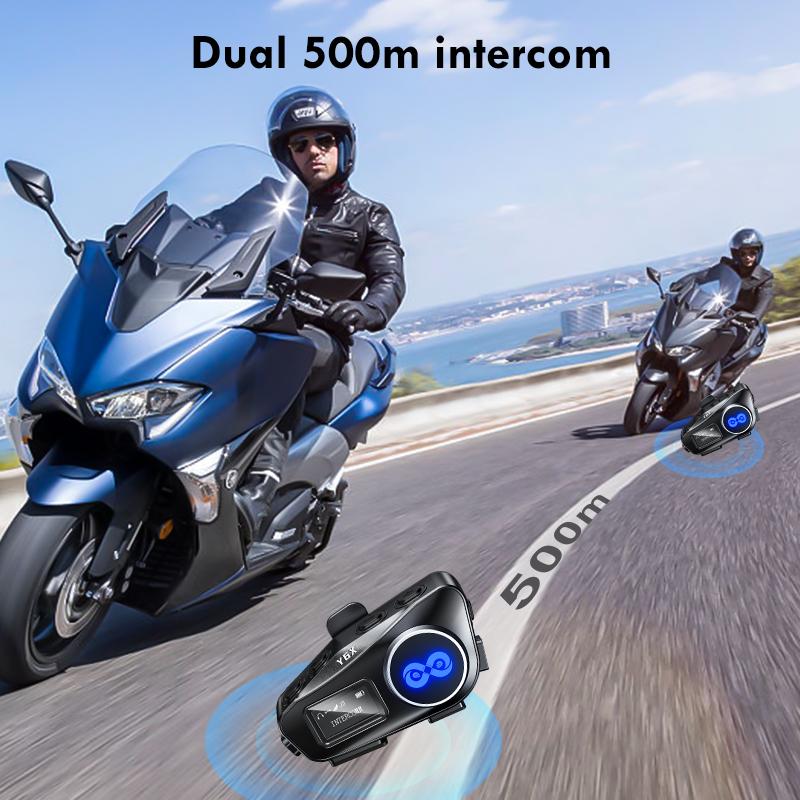 Y6X Motorcycle Bluetooth Helmet Intercom Headset Wireless V5.1 Music Share Noise Reduction FM Radio IP56 Waterproof LED Lighting