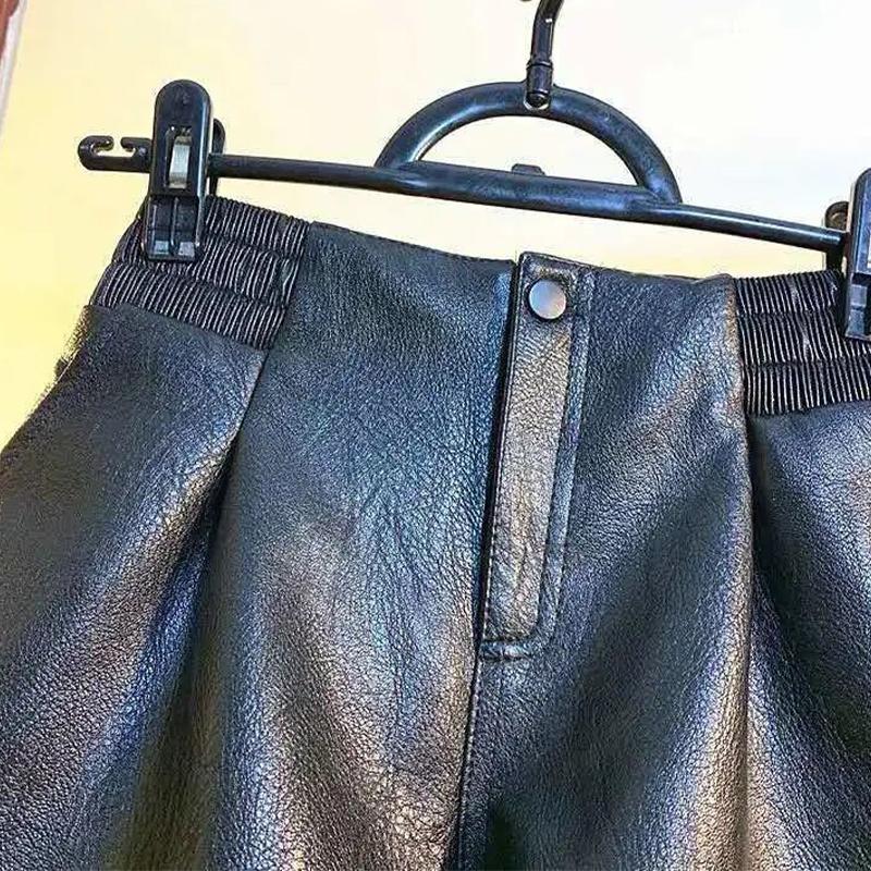 Shorts Women's Loose High Waist Leather Pants Solid Color Casual Wide Leg Pants
