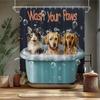 Funny Dog Shower Curtain Cute Cat Puppy In Bathtub Bubbles Retro Hilarious Animal Lovely Pet Polyester Bathroom Curtains Set
