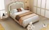 Upholstered Bed LED Single Bed 90 x 190 cm, Slatted Frame and Adjustable Headboard, in Beige, Youth Bed for Bedroom Guest Room - Linen Material