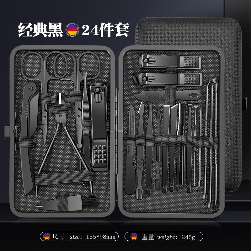 Gospodarstwo Domowe Stal Nierdzewna Obcinaczki do Paznokci - Ciemna Noc Czarny Zestaw 24 Elementów do Manicure i Pedicure, Nożyki do Pielęgnacji Stóp oraz Zestaw Narzędzi do Zdobienia Paznokci