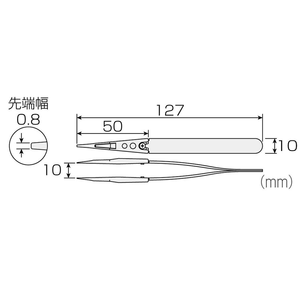 HOZAN Ceramic Tweezers Total Length 127mm Opening Width 10mm Tip Width 0.8mm P-646-C