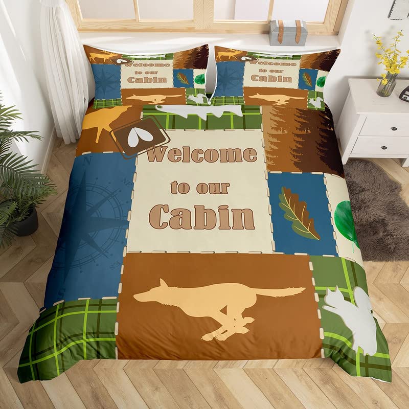 Bear King Queen Duvet Cover Rustic Western Wildlife Comforter Cover Pine Cone Farmhouse Wooden Bedding Set Polyester Quilt Cover