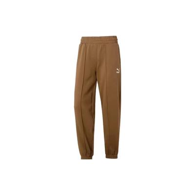 Solid Color Fleece Thickened Elastic Waistband Tapered Knit Sports Pants Women Bottoms Brown 673663-93