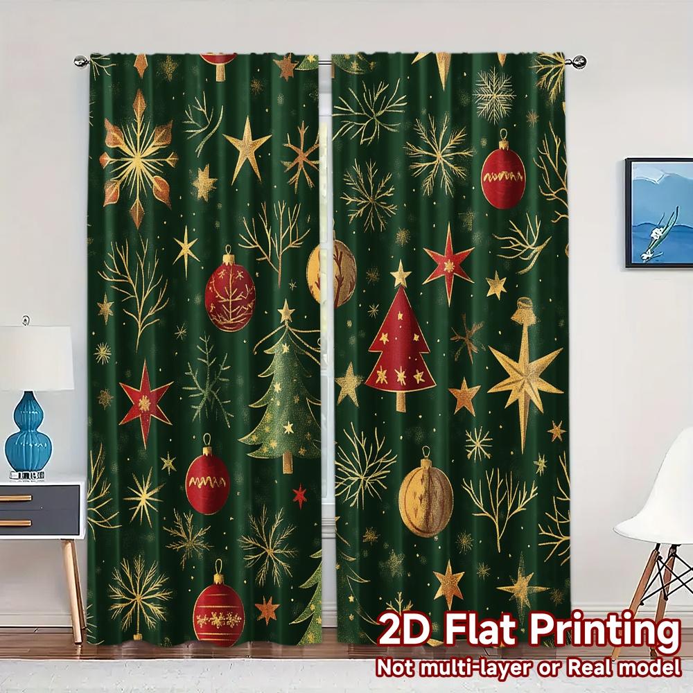 2pcs,Curtains Christmas Tree Bauble Star Swirl Fashionable Modern Curtains Yarn Curtains Holiday Ldeal for digital printing