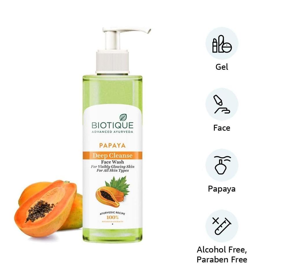 Biotique Papaya Face Wash For Glowing Skin Deep Cleanse 200ml Gentle Exfoliation All Skin Types Natural Botanicals