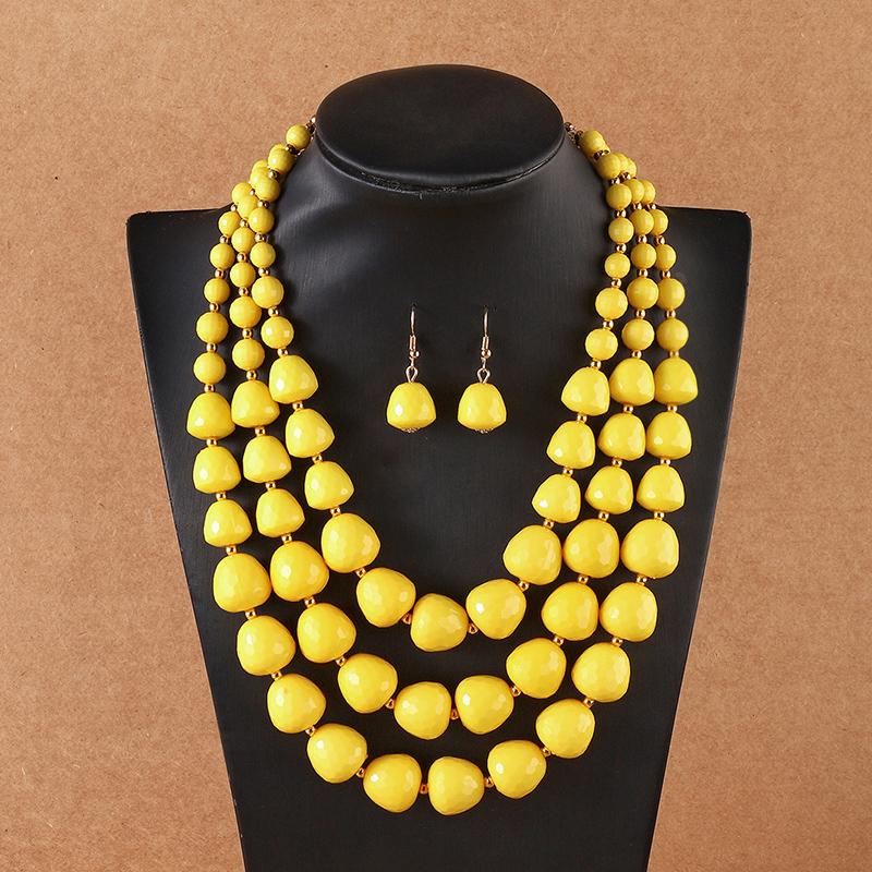 Dreilagiges Halsketten Schmuckset Party Hochzeit Bib Perlen Halskette Ohrringe Für Frauen Choker Afrikanische Halskette Ohrring Sets