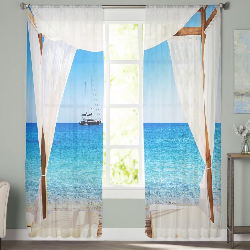 Bali Landschaft Ozean Urlaub Vorhang für Wohnzimmer Transparent Tüll Vorhänge Fenster Sheer für das Schlafzimmer Zubehör Dekor