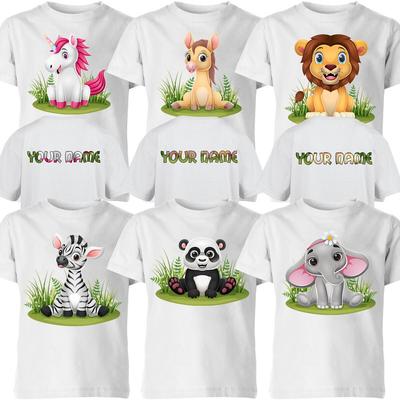 Personalised Safari Animal Children Birthday Gift Boys Girls T Shirt  #P1#Or#A