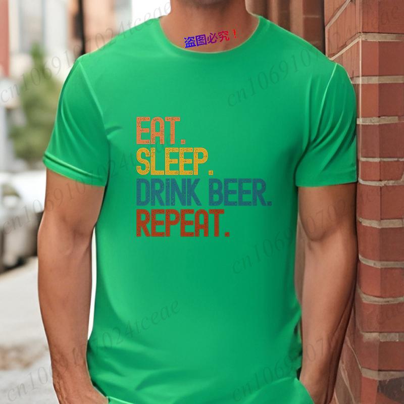 Streetwear Funny 'Eat Sleep Drink Beer Repeat' Print T Shirt Men Casual Summer Short Sleeve Tee Hip Hop Beer Lover Graphic Tops