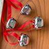 5Pcs Believe Christmas Hanging Bells Metal Red Ribbon Christmas Tree Bells Simple Silvery Cross-opening Festive Bell