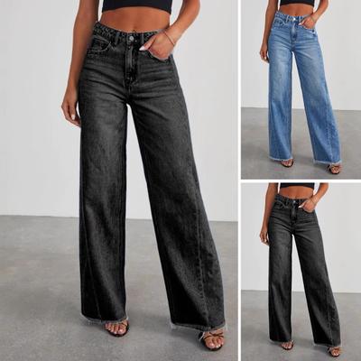Blugi de damă cu buzunare multiple, cu fermoar, cu nasturi, pantaloni din denim, îmbinare laterală