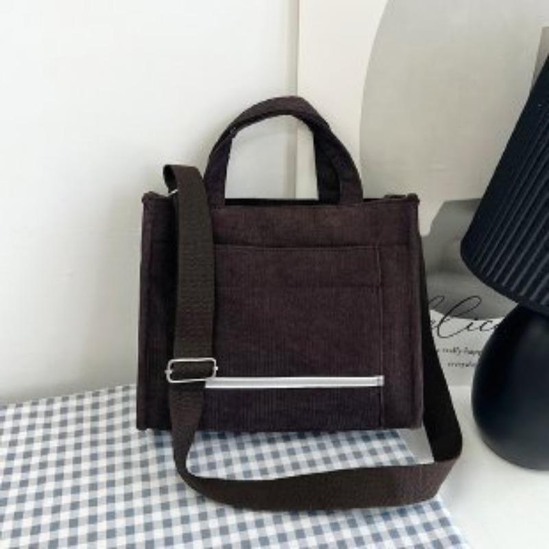 Corduroy Shoulder Bag Female College Student Class Cloth Bag Velvet Bag Portable Messenger Commuter Tote Bag Fashion