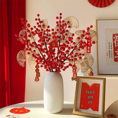 Winterbeere Rote Beeren Künstliche Blumenarrangement - Neujahrs Einweihungsdekoration für Wohnzimmer Ornamente