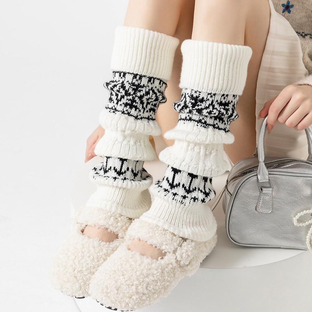 Fair Isle Style Calf Socks Cashmere Blend Leg Cuffs Slouch Leg Warmers Autumn Winter Wear