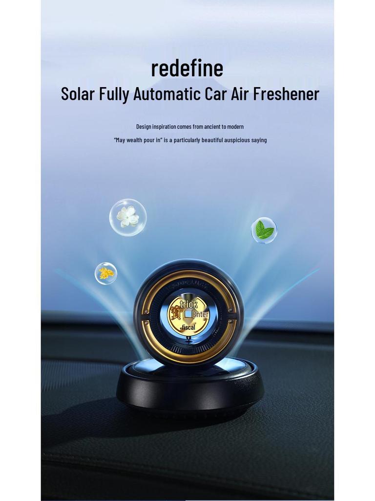 Solar Gold Coin Rotating Car Air Freshener: Long-Lasting Light Fragrance & Odor Removal Ornament