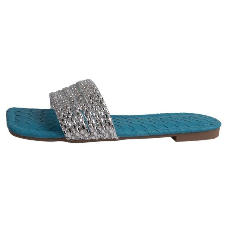 Xiaoxiangfeng Pearl One-word Drag Flat Bottom Non-slip Outer Wear Slippers 2025 Summer New Open-toed Fairy Wind Beach Mop