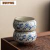 90ml Ru Kiln Interlock Branch Lotus Decoration Teacup Zen Tea Bowl Mug Tea-tasting Smelling Cup Jianzhan Master Cups Collection