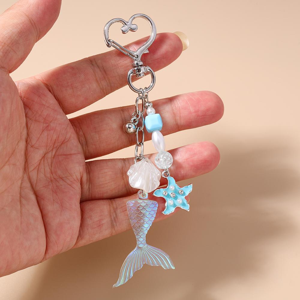 Pretty Mermaid Keychain Women Girls Conch Shell Starfish Key Ring Pendant for Handbag Decor DIY Key Chain Gifts