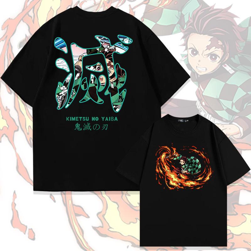 Demon Slayer Animation Derivatives Kamado Tanjirou Tshirt Printing Mens 2025 Summer Fashion Casual Oversized Streetwear