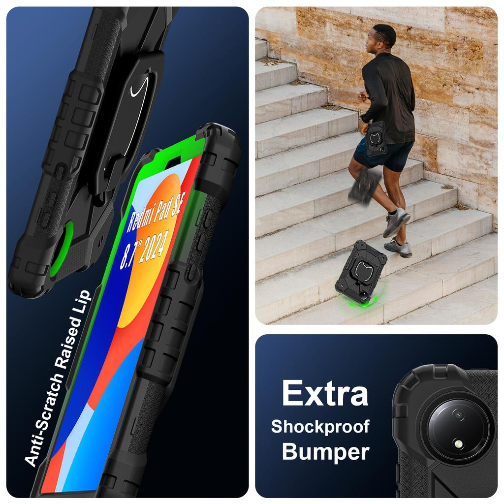 For Redmi Pad SE 8.7 mini 4G 2024 Heavy Duty Armor Case 360° Rotating 3-layer Protection Stand Cover With Shoulder Strap