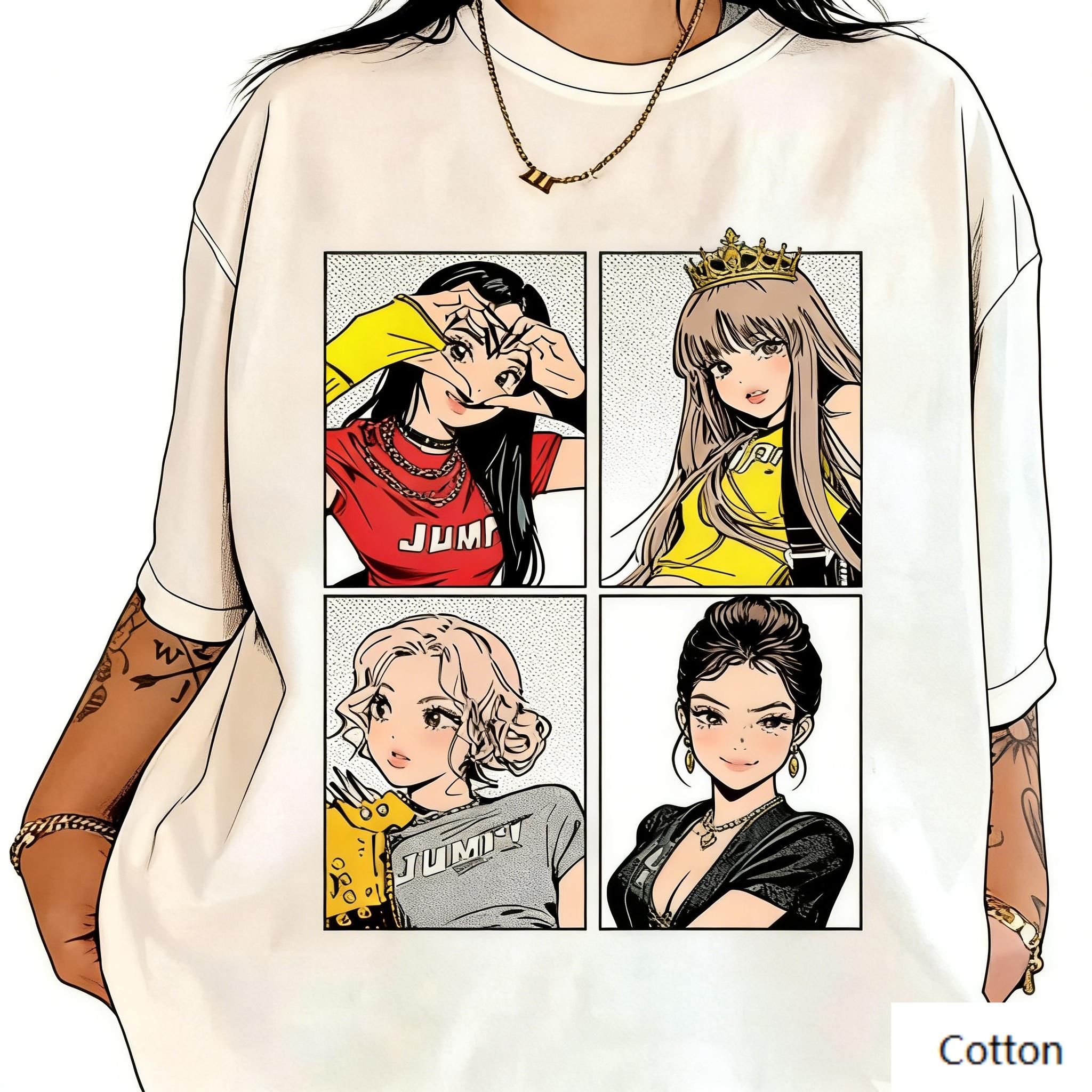 Kawaii Lolita Unisexga Girl Print Cotton T Shirt Unisex Women Cute Anime Streetwear Loose Casual Tee M