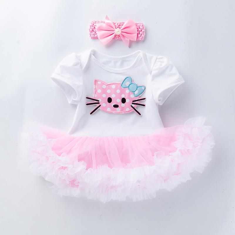 Newborn Baby Girl Birthday Romper Dress Outfit - Short-Sleeved Two-Piece