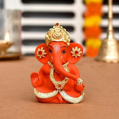 Idolo Ganesh Murti Statua per Cruscotto Auto Regalo Ceramica Terracotta Placcato Oro Ganesha Ganpati Idoli Soprammobile Figurina