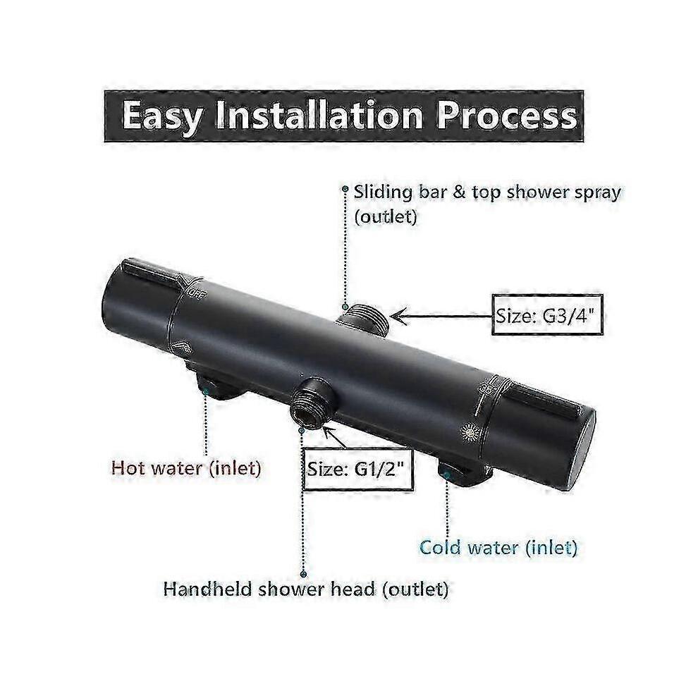 Thermostatic Shower Mixer 38 Black Bath Thermostatic Shower Faucet Two Outlets Low G 1/2" High 3/4" BSP Brass Chrome Shower Faucet