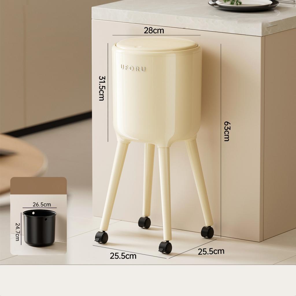 Trash Can with Wheels, Waste Container High Lid, Multifunctional Storage Bin, Paper