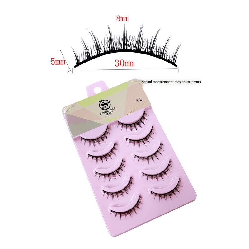 Menglu R-2 Natural Short False Eyelashes, Hard Stem, Realistic Curl, Beginner-Friendly Full Strip. 8mm