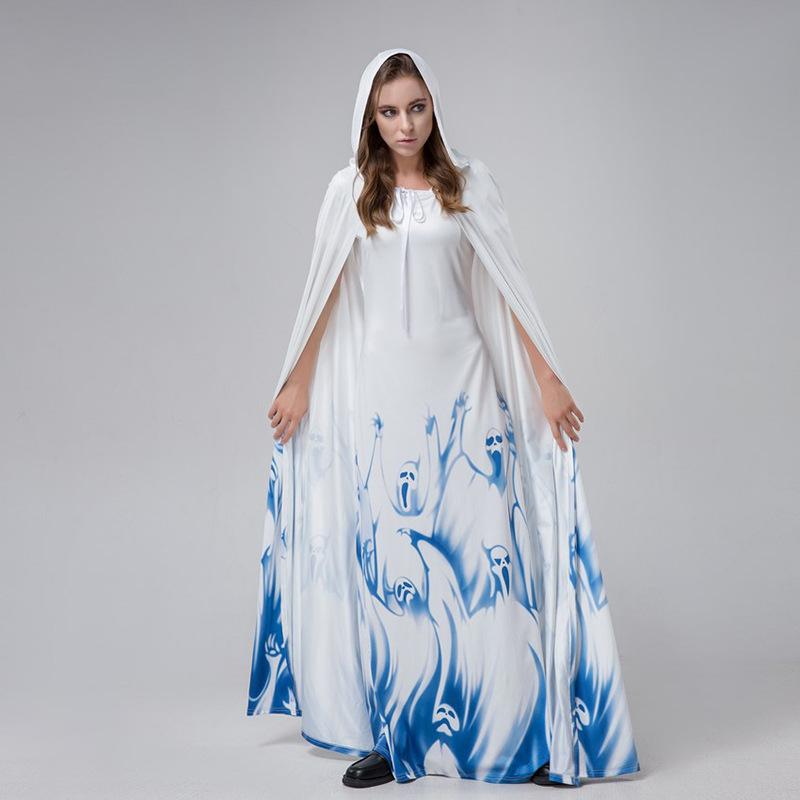 Cosplay Halloween costume blue and white skeleton ghost bride, movie cosplay costume, game uniform